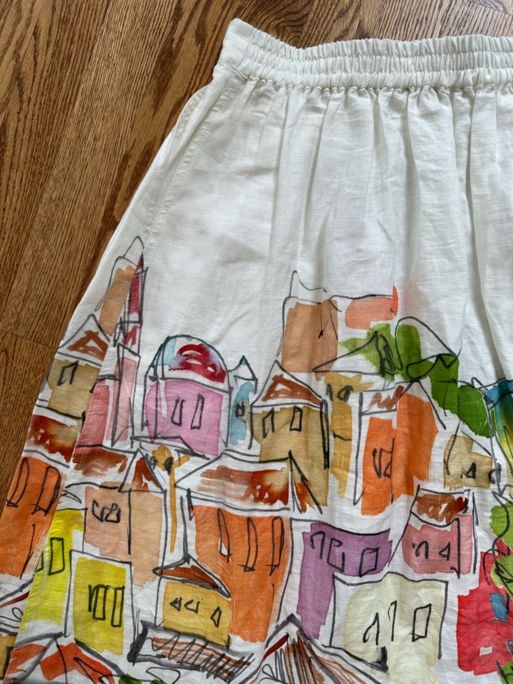Boden Verity Linen Midi Skirt Coastal Harbor Print Size 6R Watercolor Scene - Picture 6 of 6